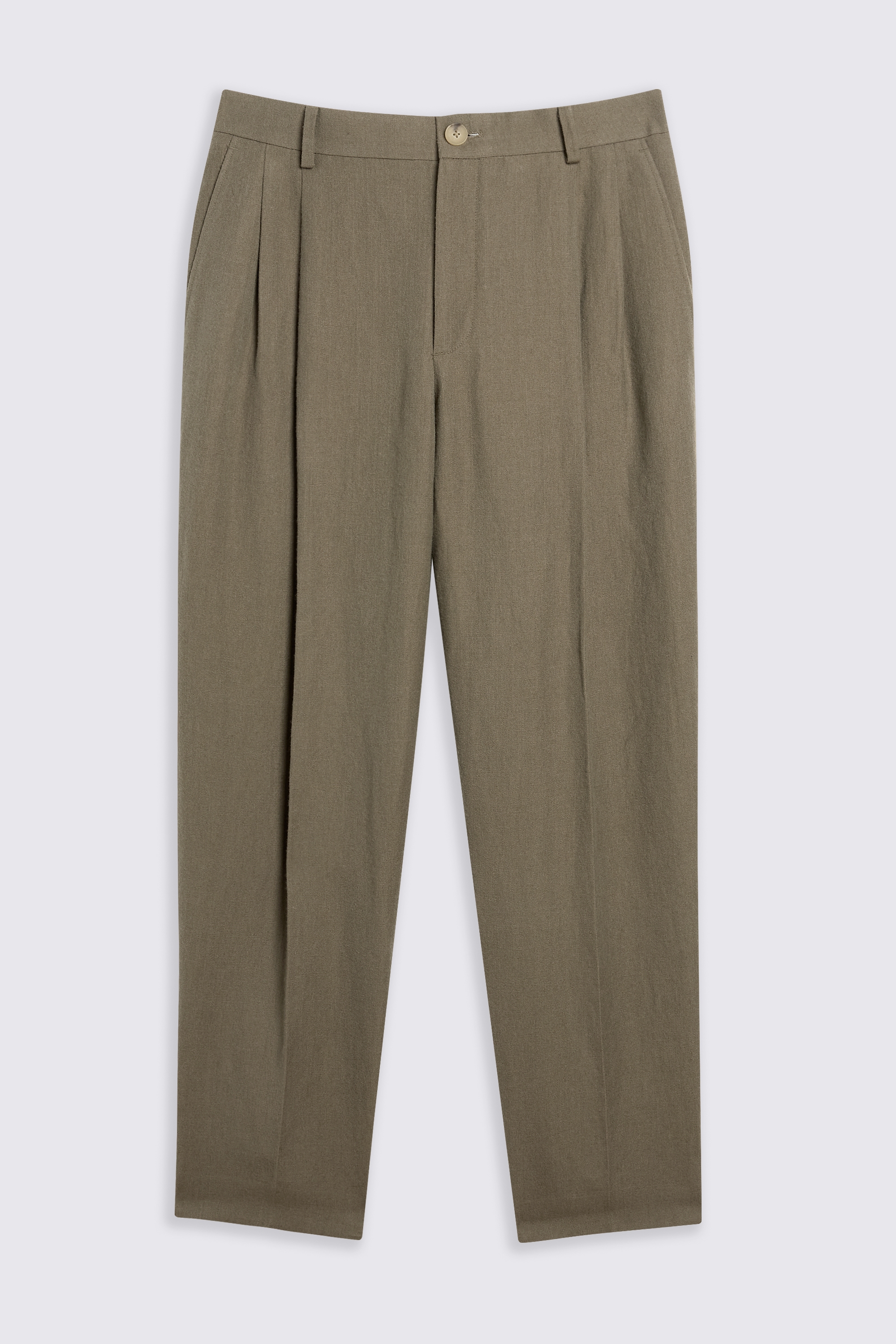 Khaki Wool Linen Wide Leg Pants
